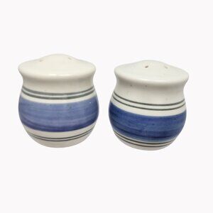 Pfaltzgraff Rio Salt Pepper Shaker Set Ceramic Blue White With Striped Design
